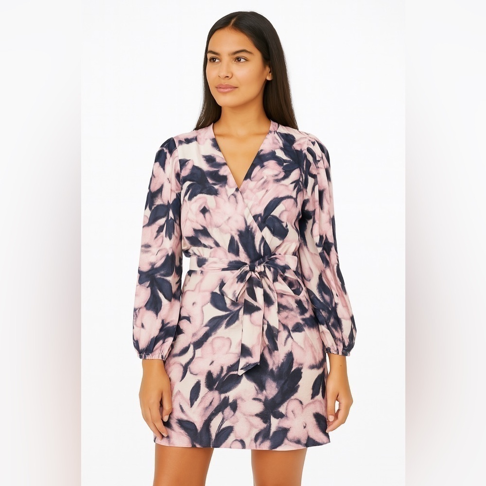 Tanya Taylor lavender floral vneck wrap mini dress